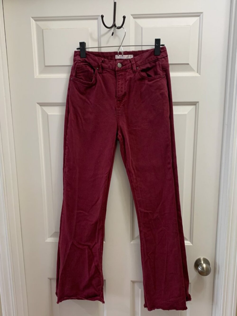 Altar’d State Maroon Oxblood Straight Leg Jeans Size 28 Raw Hem Autumn Academia